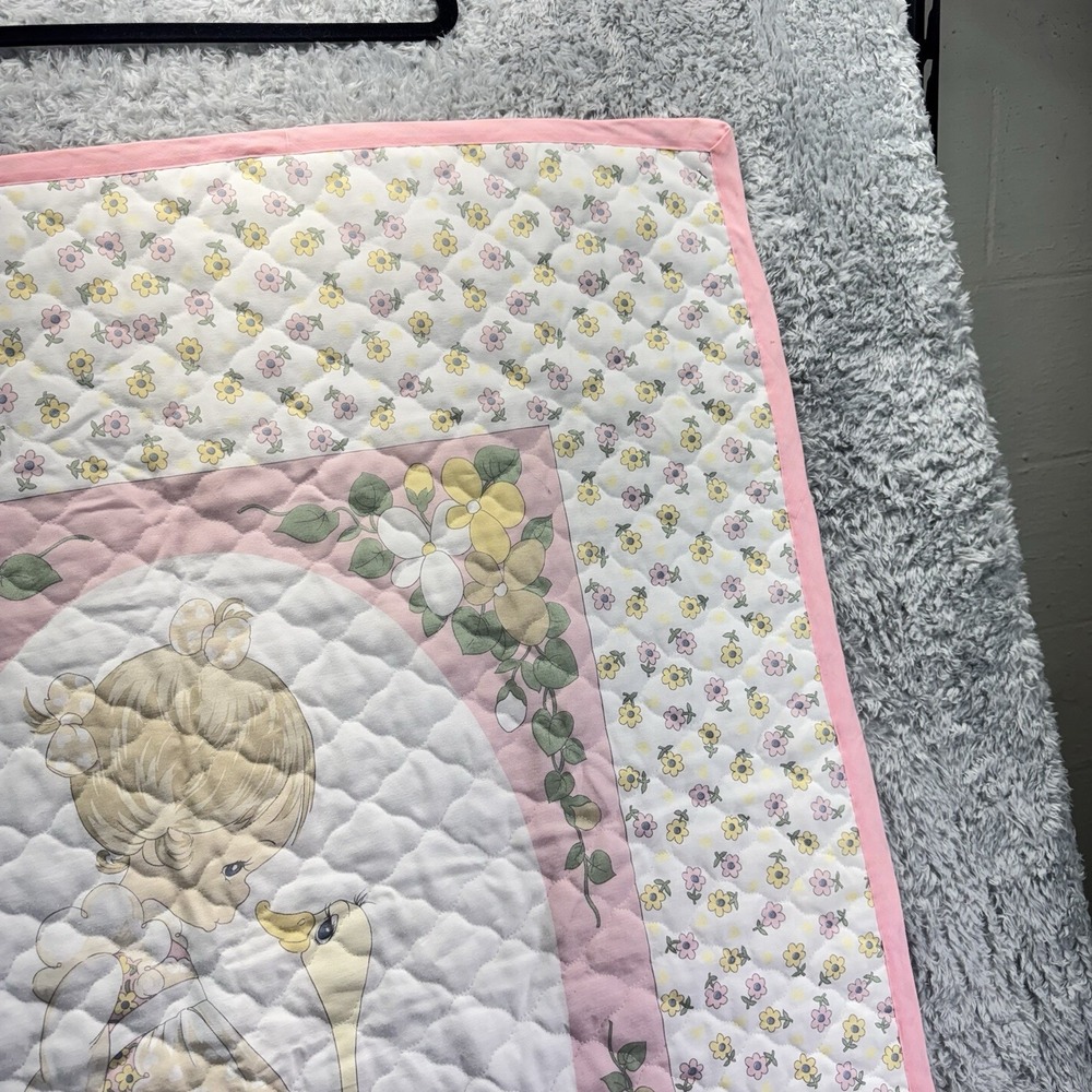 Precious Moments Flower Girl Child Kid Goose Baby Quilt Comforter Blanket Pink - Picture 4 of 13